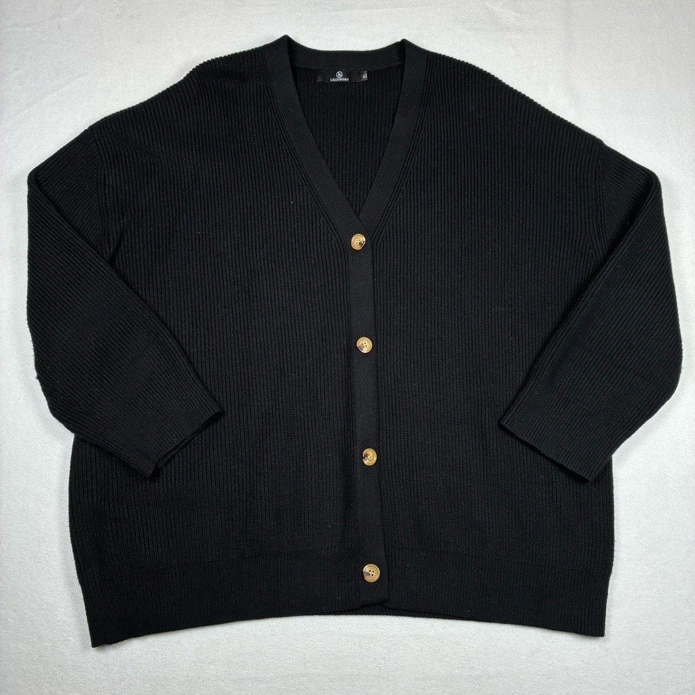 Illusory Button Up XL Women's Cozy Cardigan Sweater Shaker Knit Black NWOT
